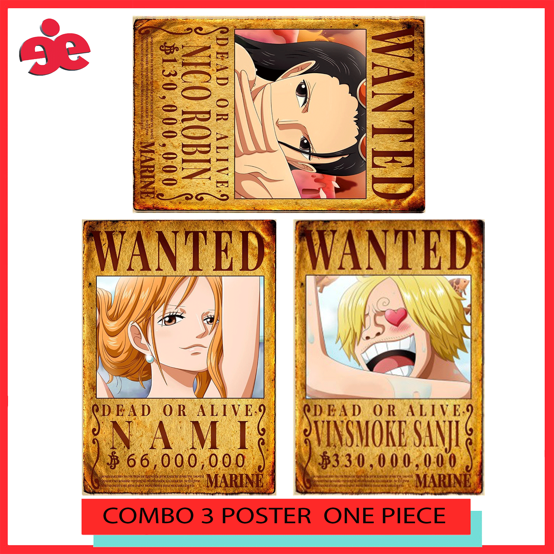 COMBO 3 POSTER TRUY NÃ NHÂN VẬT ONE PIECE