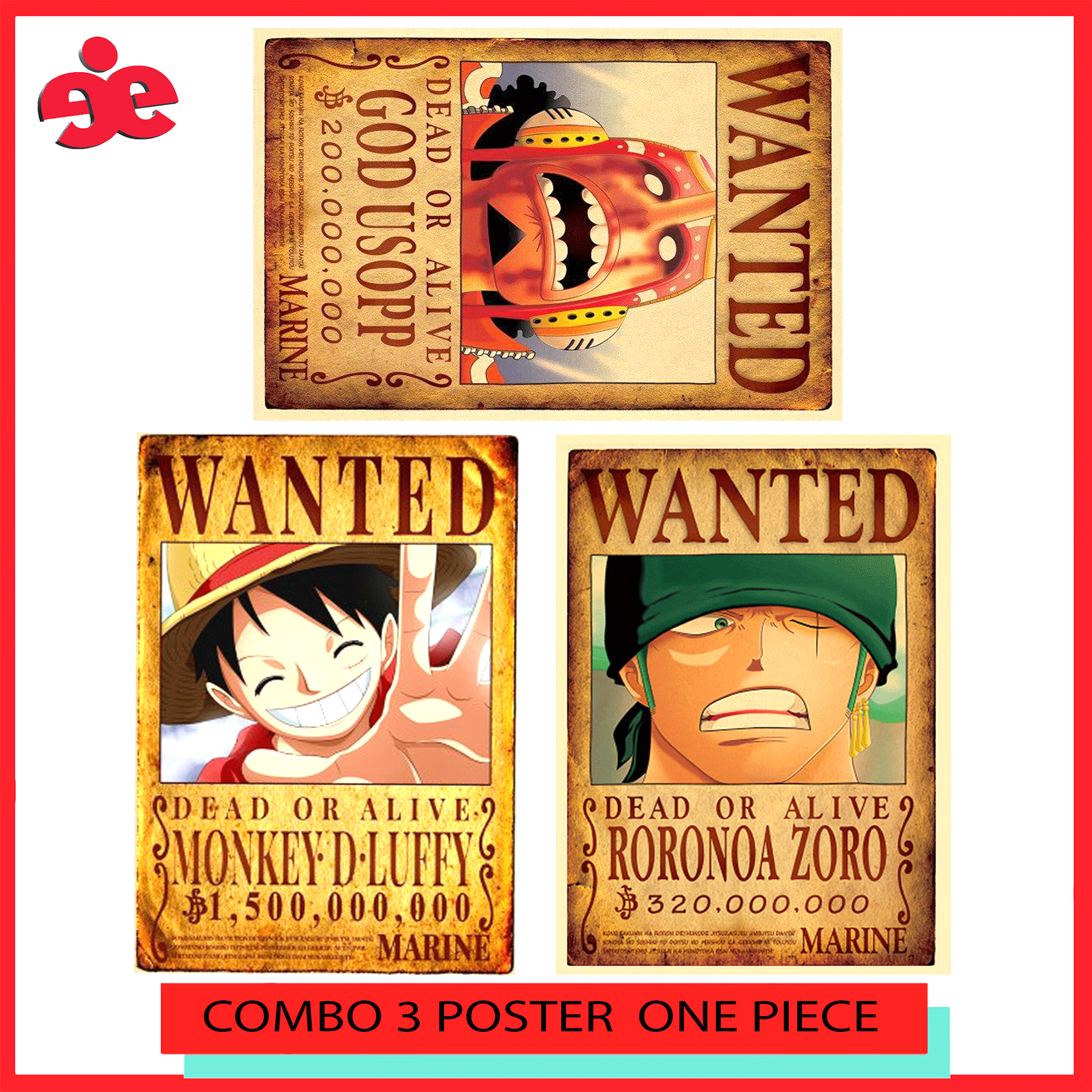 COMBO 3 POSTER TRUY NÃ NHÂN VẬT ONE PIECE