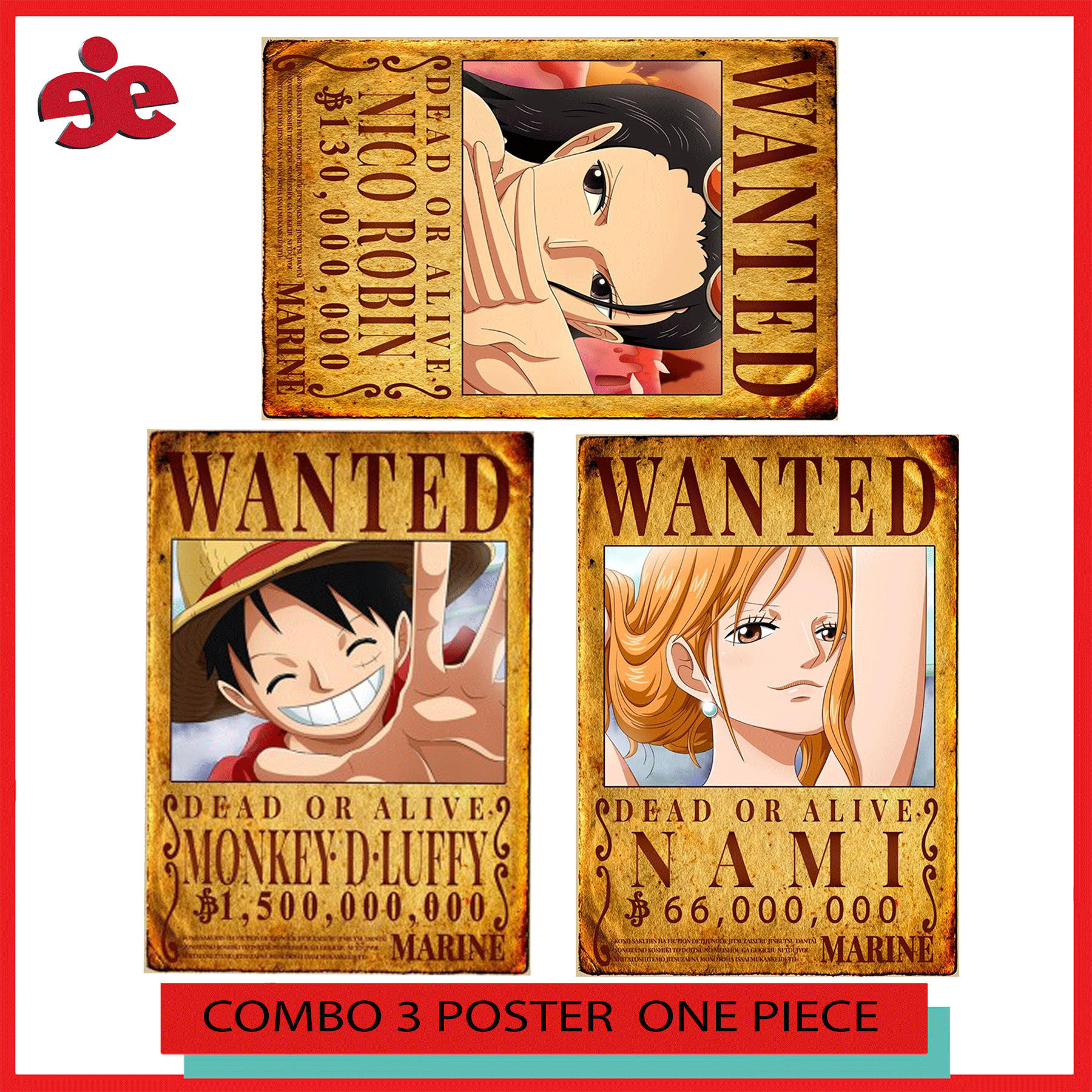 COMBO 3 POSTER TRUY NÃ NHÂN VẬT ONE PIECE