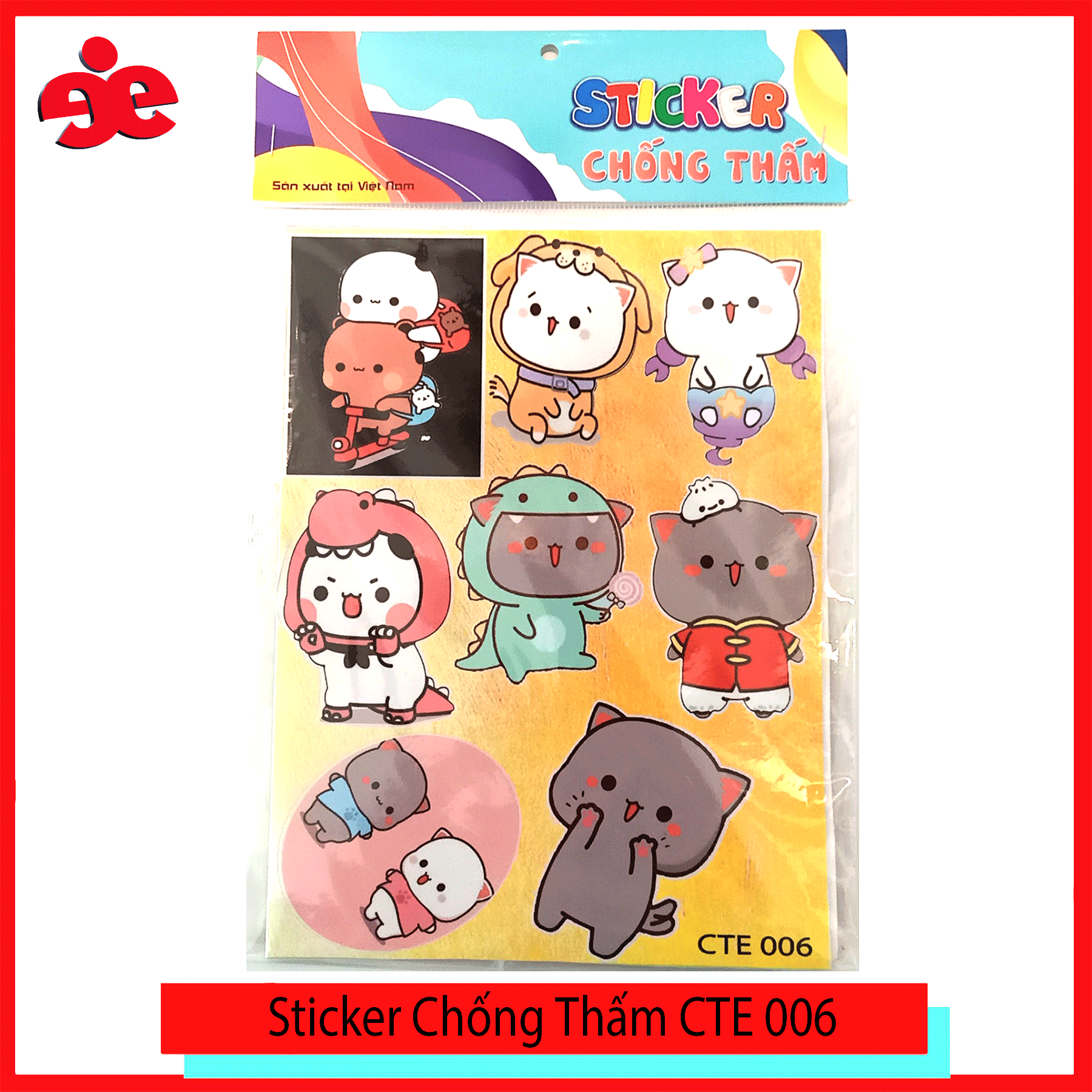 Sticker chống thấm Mèo cute Chibi CTE-006