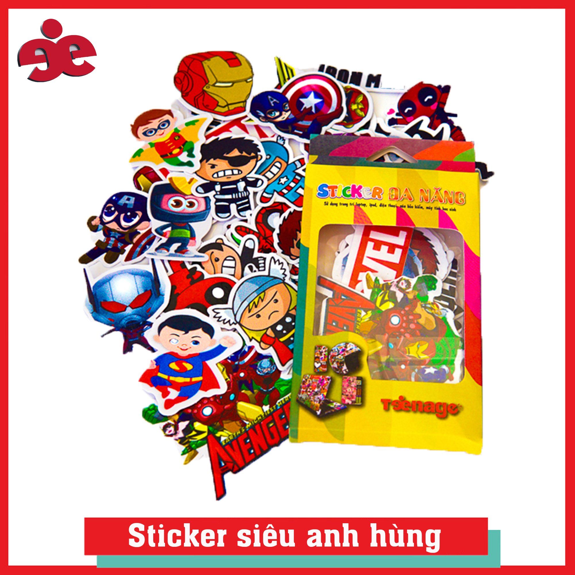 Sticker đa năng siêu anh hùng 001-( 40 hình)-Chống thấm nước,dùng để dán mũ bảo hiểm, laptop,điện thoại...