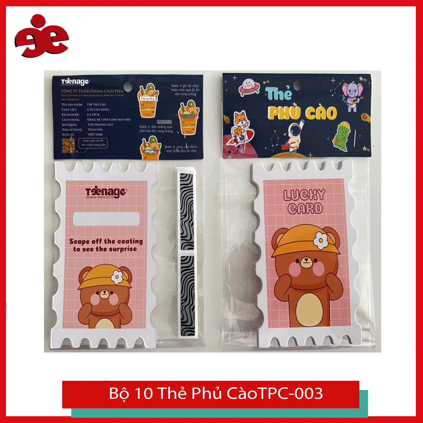 SET 10 THẺ PHỦ CÀO HÌNH GẤU TPC-003