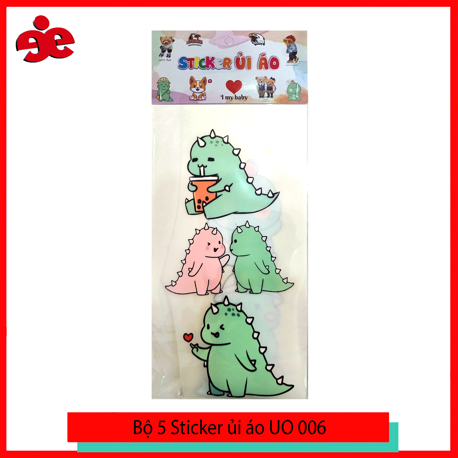 STICKER ỦI ÁO SET 5 HÌNH KHỦNG LONG -UO006