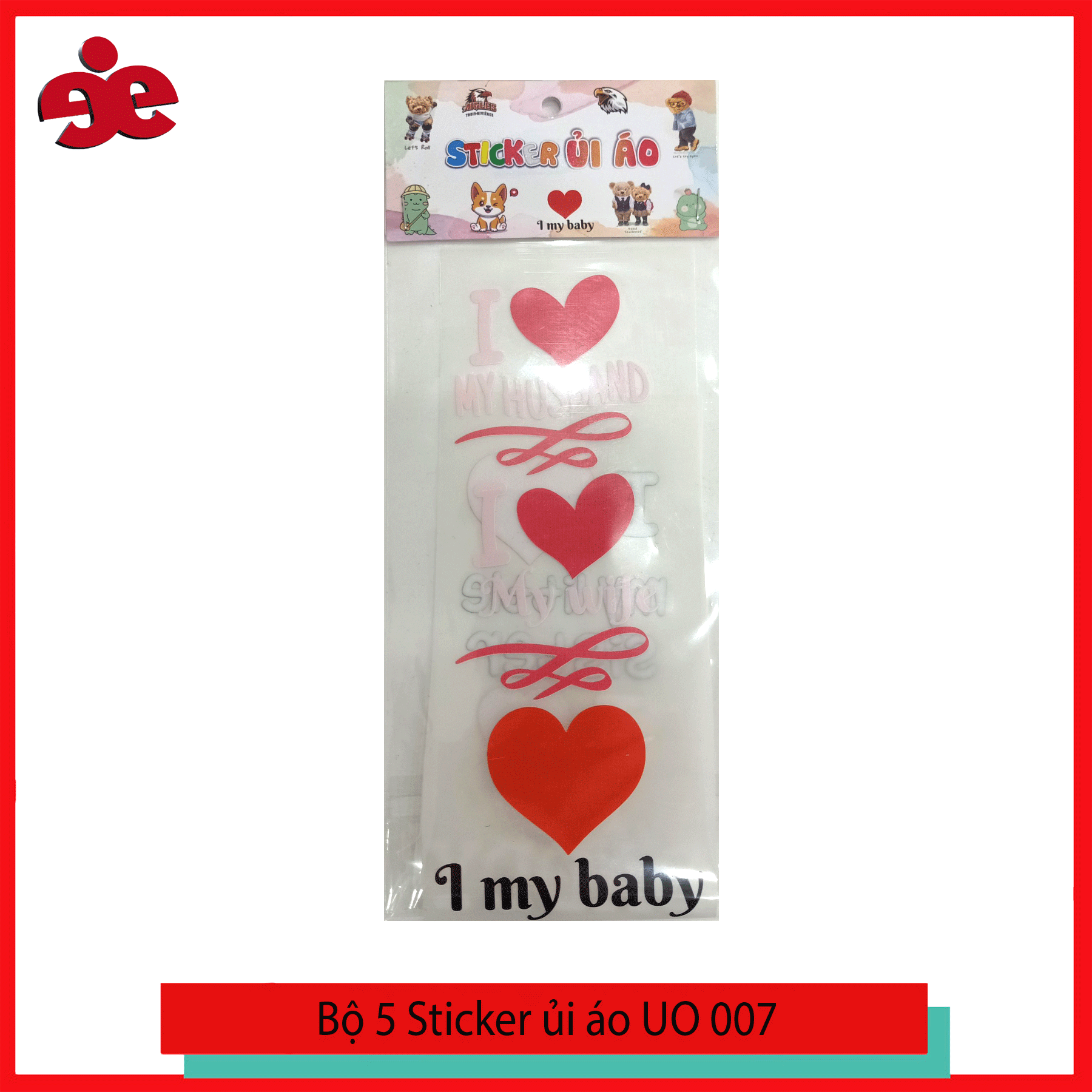 STICKER ỦI ÁO SET 5 HÌNH TRÁI TIM -UO007