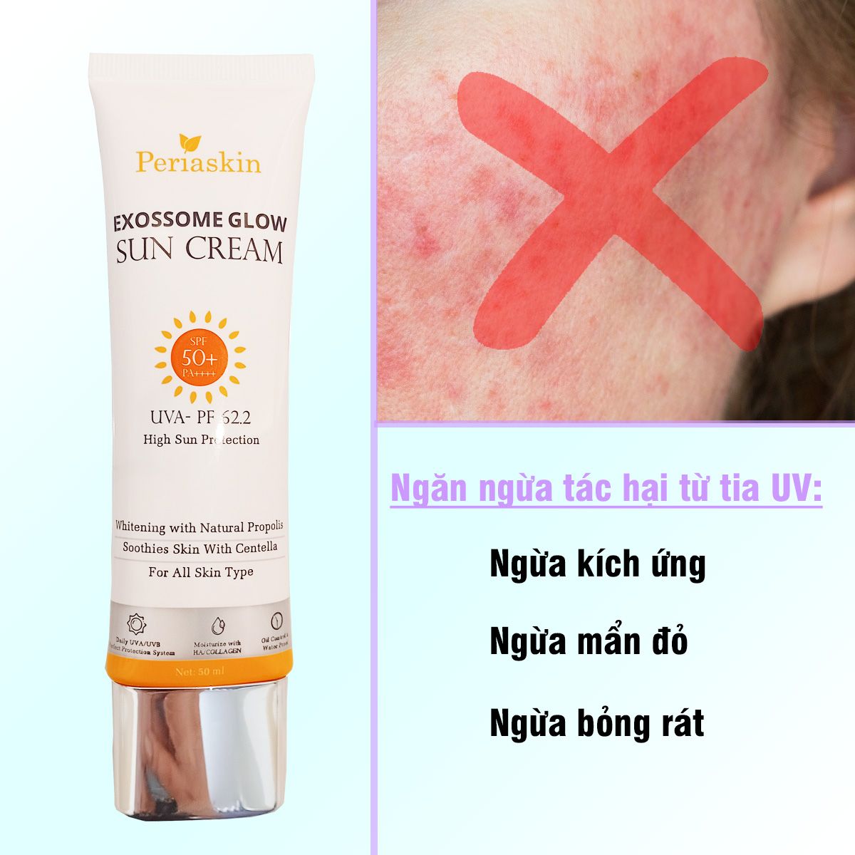 Kem chống nắng nọc ong cao cấp EXOSOME PERIASKIN SPF 50+ PA++++ dung tích 50ml nâng tone nhẹ