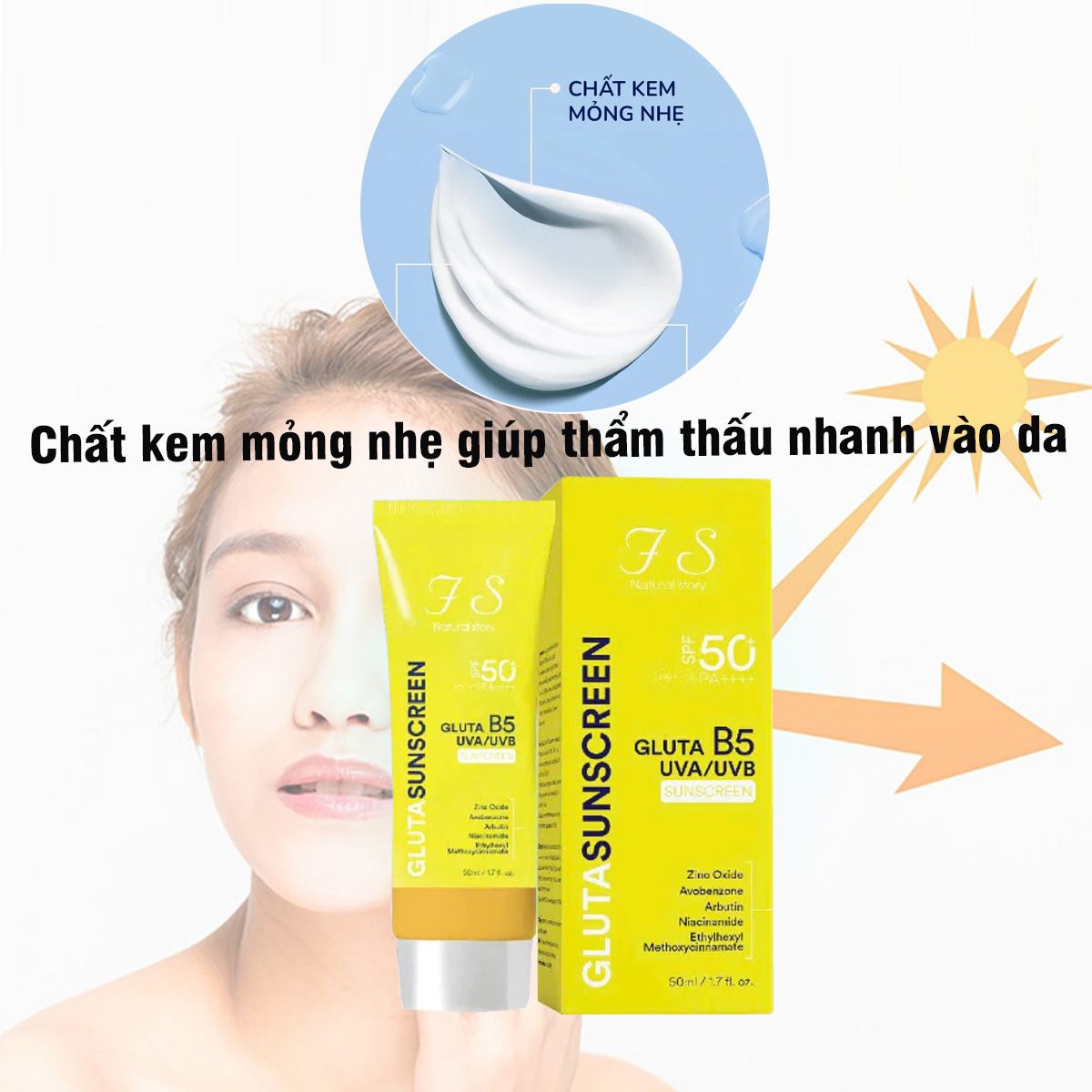 Kem chống nắng B5 FS GLUTA SPF50+ PA++++ nâng tone, chống nắng hiệu quả - V193