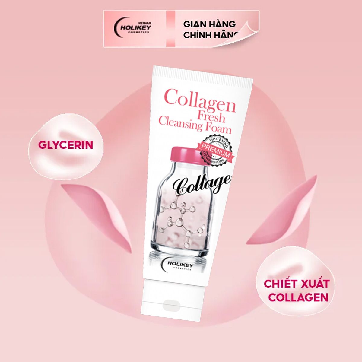 Sữa rửa mặt HOLIKEY 100ml chứa Collagen tươi giúp dưỡng trắng, ngừa lão hoá - A640 Hồng