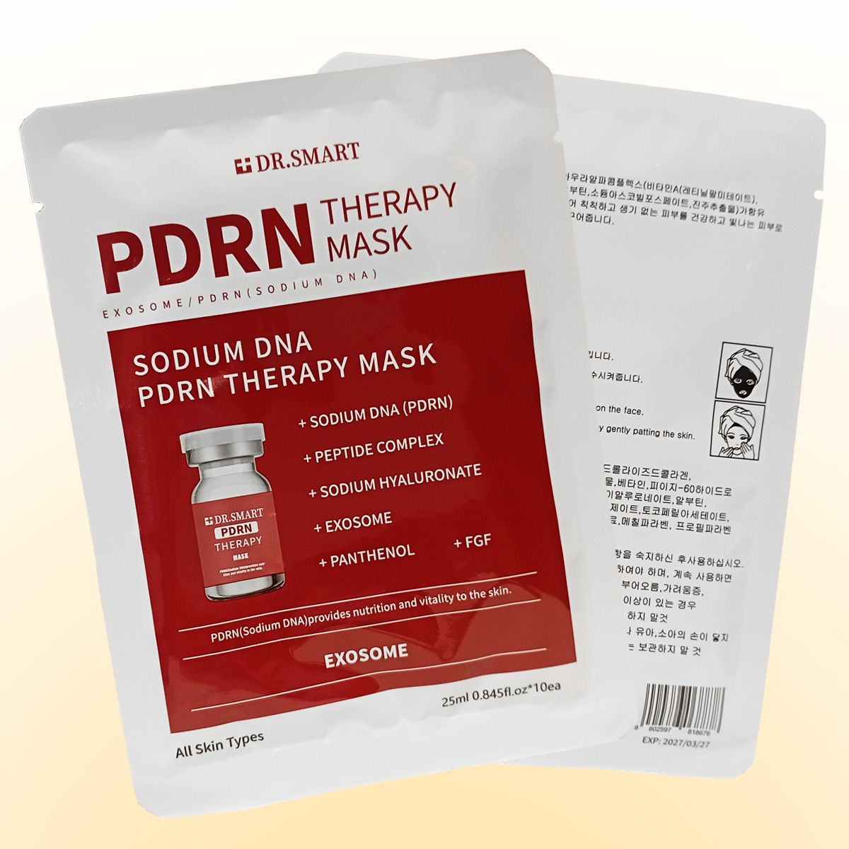 Hộp 10 mask Mặt nạ Exosome Dr.Smart trẻ hoá da mask PDRN phục hồi giúp trắng da Hàn Quốc