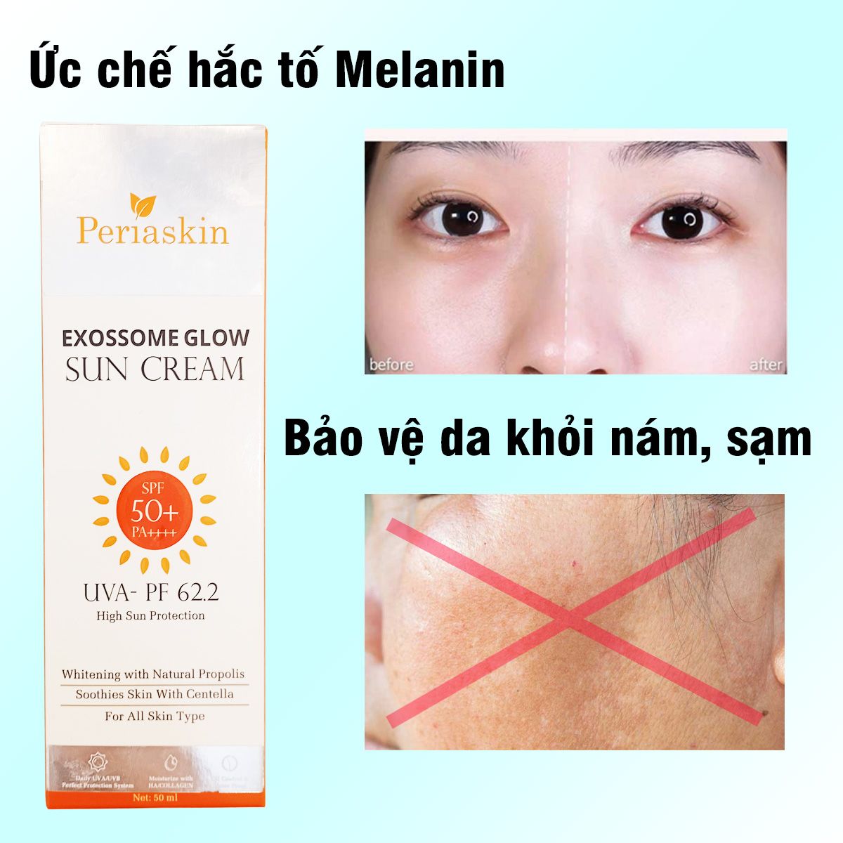 Kem chống nắng nọc ong cao cấp EXOSOME PERIASKIN SPF 50+ PA++++ dung tích 50ml nâng tone nhẹ