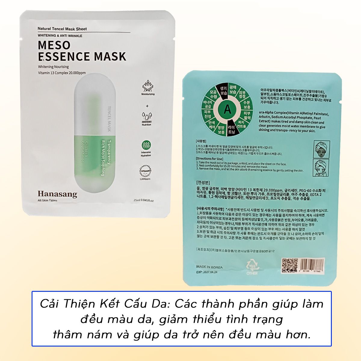 Mặt nạ Meso Hanasang Essence Mask Hàn Quốc chiết xuất ngọc trai cải thiện da xỉn màu