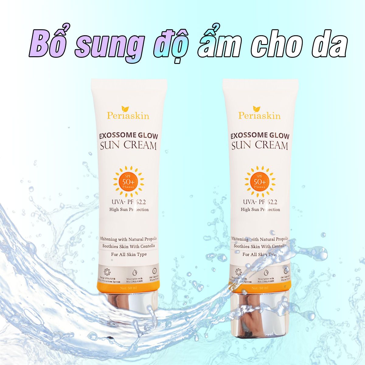 Kem chống nắng nọc ong cao cấp EXOSOME PERIASKIN SPF 50+ PA++++ dung tích 50ml nâng tone nhẹ