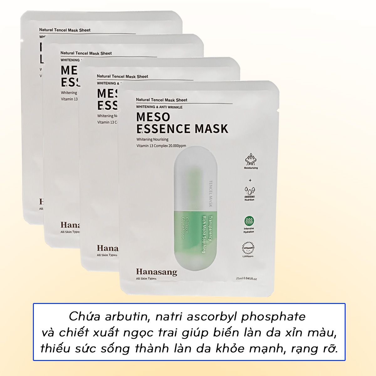 Mặt nạ Meso Hanasang Essence Mask Hàn Quốc chiết xuất ngọc trai cải thiện da xỉn màu
