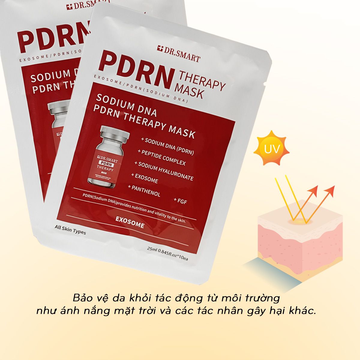 Hộp 10 mask Mặt nạ Exosome Dr.Smart trẻ hoá da mask PDRN phục hồi giúp trắng da Hàn Quốc