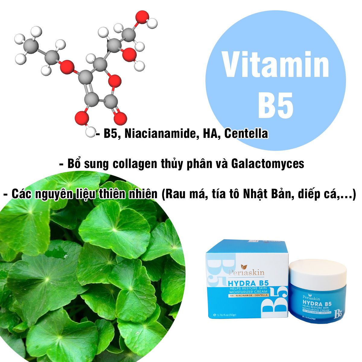 Kem dưỡng trắng B5 Periaskin 50G bổ sung Collagen phù hợp mọi loại da dùng cả ngày và đêm - A23