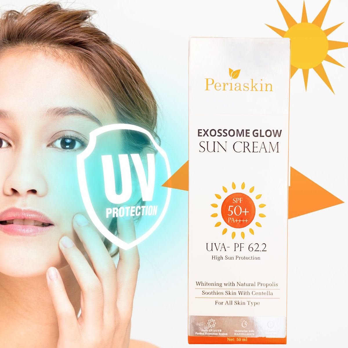 Kem chống nắng nọc ong cao cấp EXOSOME PERIASKIN SPF 50+ PA++++ dung tích 50ml nâng tone nhẹ