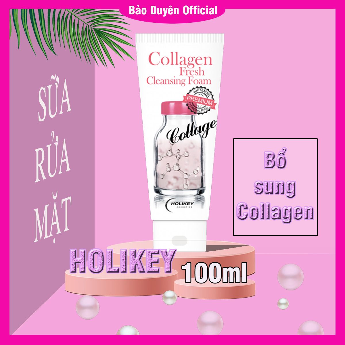 Sữa rửa mặt HOLIKEY 100ml chứa Collagen tươi giúp dưỡng trắng, ngừa lão hoá - A640 Hồng