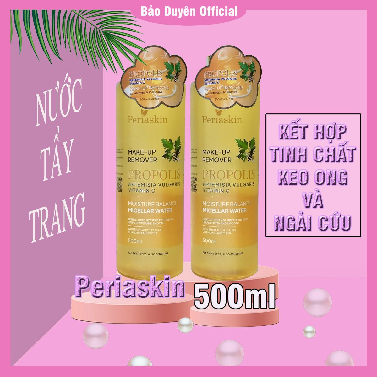 Nước tẩy trang Periaskin 500ml tinh chất keo ong và ngải cứu - A25