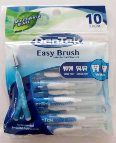 Lông chải xỉa kẻ răng Dentek Easy Brush Interdental Cleaners Wide, khe răng rộng, răng niềng - 10 cây