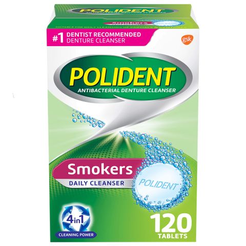 Thuốc vệ sinh hàm răng giả Polident AntiBacterial Denture Cleanser Smokers - 120 viên