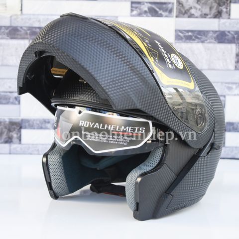 Nón Fullface lật cằm Royal M179 – 2 kính bảo hộ, màu đen carbon
