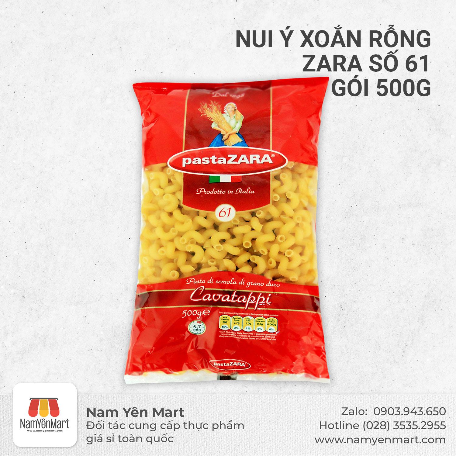  Nui Ý xoắn rỗng Zara số 61 (gói 500g) 