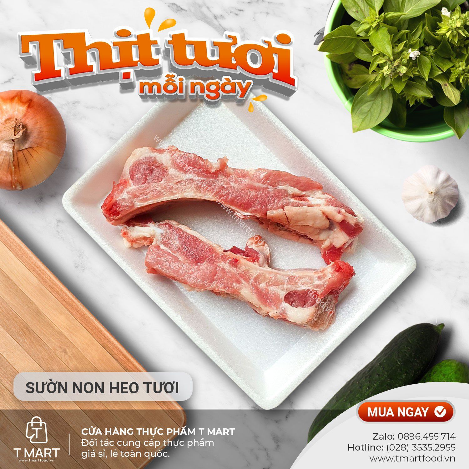  Sườn non heo tươi (Giá 1 kg - Cân theo yêu cầu từ 400gr) 