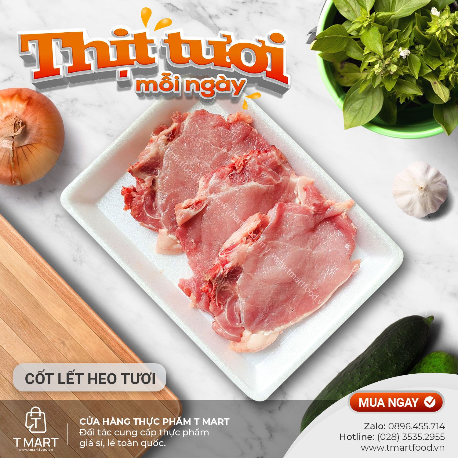  Cốt lết heo tươi (Giá 1 kg - Cân theo yêu cầu từ 400gr) 