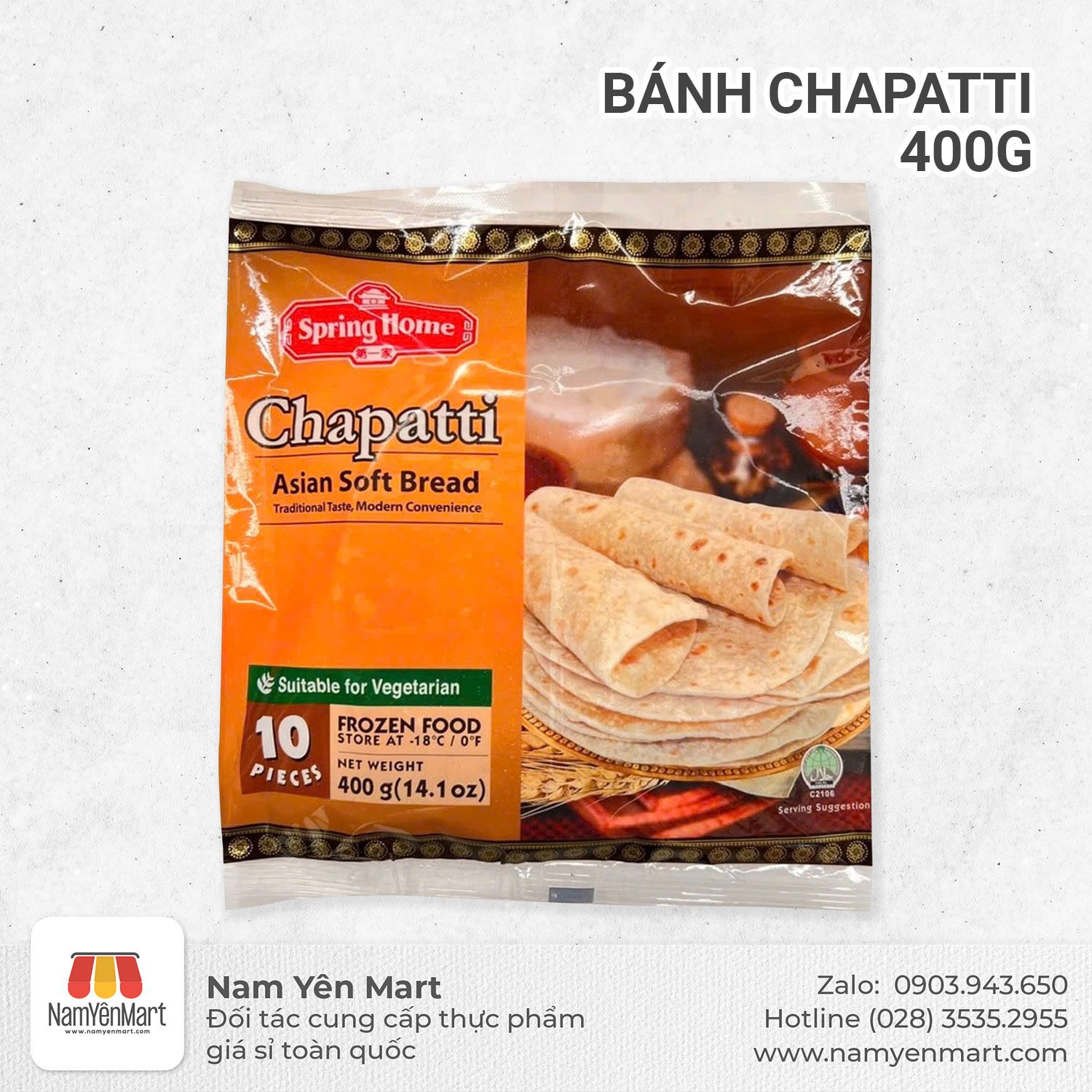 Bánh Roti Ấn Độ Spring Home Chapatti 400gr (10 miếng) (gói)