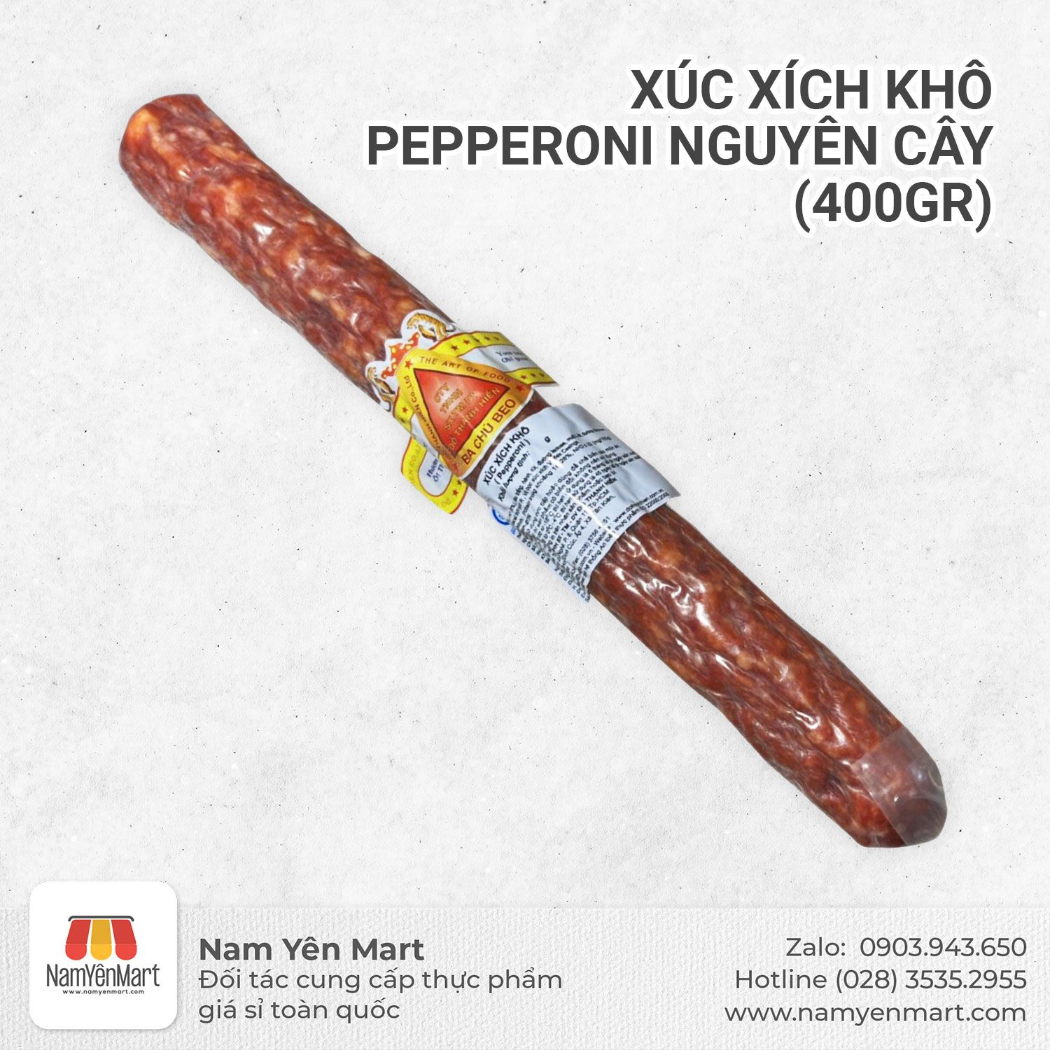 Xúc xích khô Pepperoni nguyên cây (400g) Ba Chú Beo
