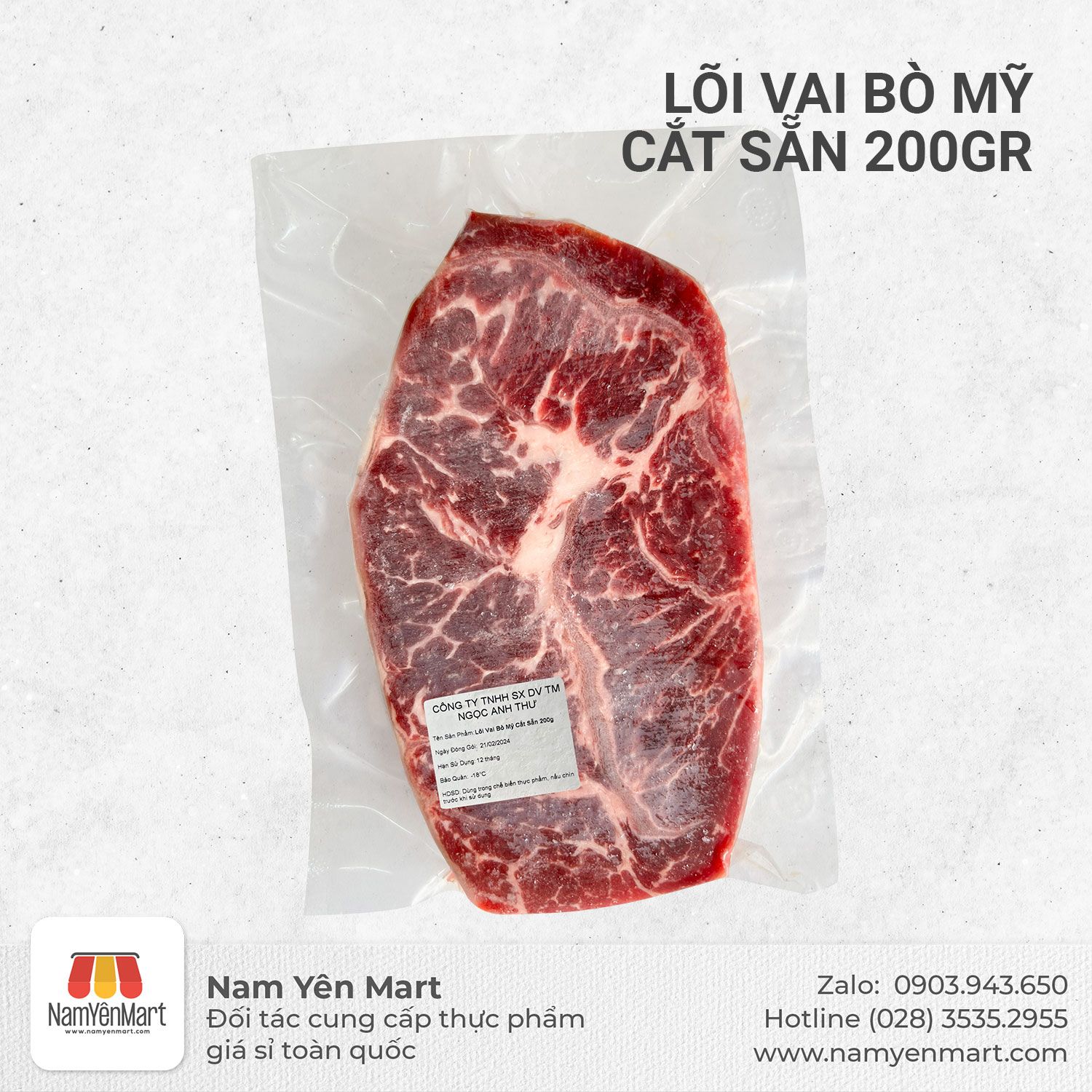 Lõi vai bò Mỹ cắt sẵn 200gr chuyên làm Steak, nướng BBQ (Túi hút chân không)