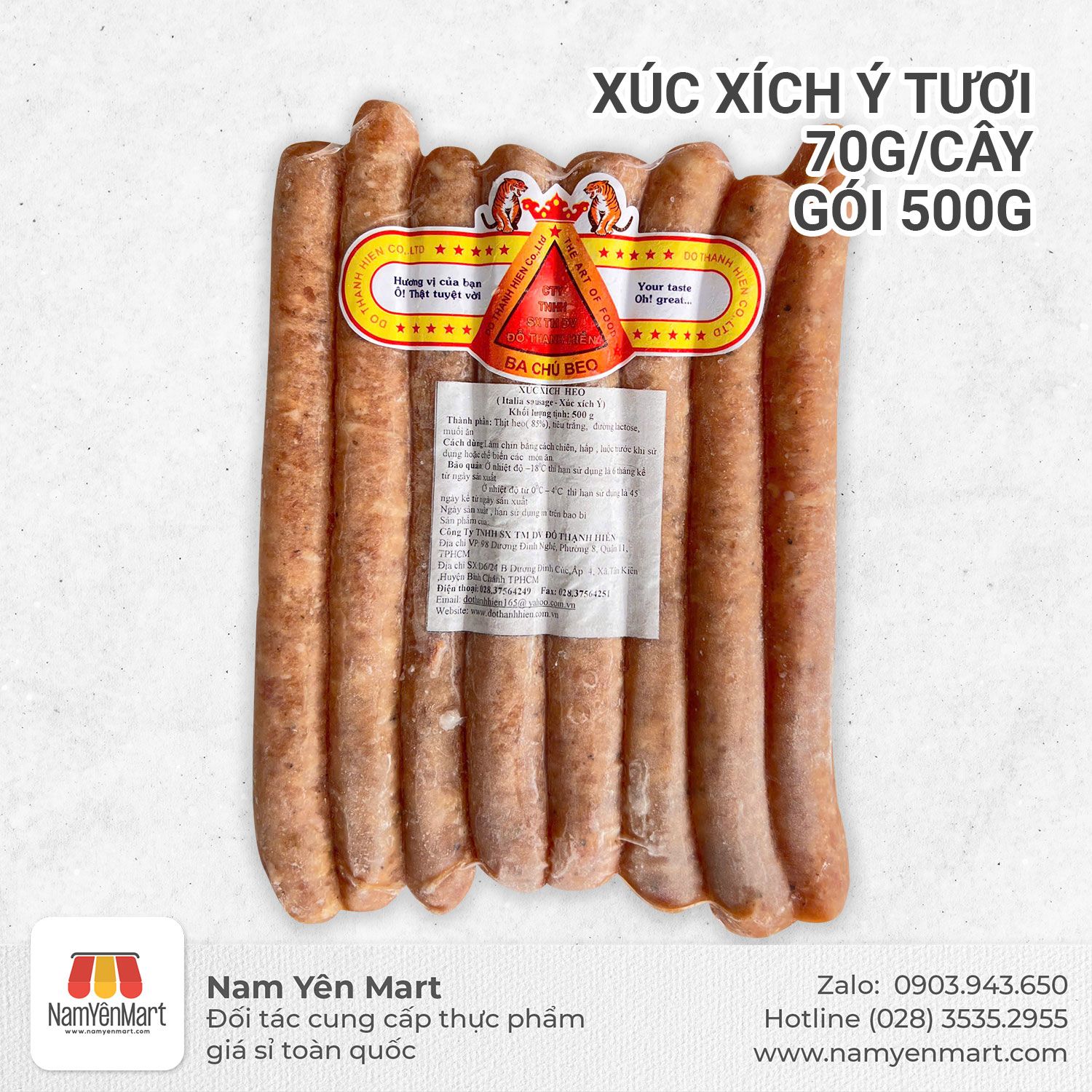 Xúc xích Ý tươi 70g/cây - Gói 500g