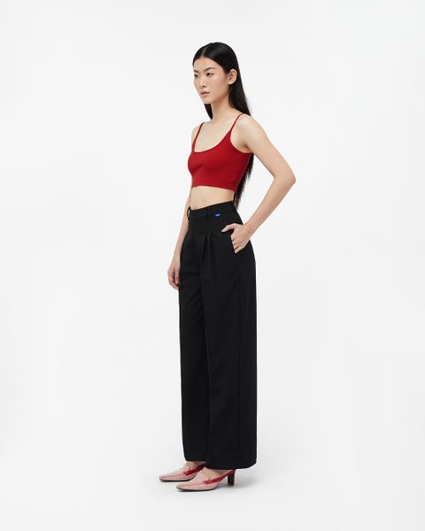 Double Pleat Straight Trousers - Black