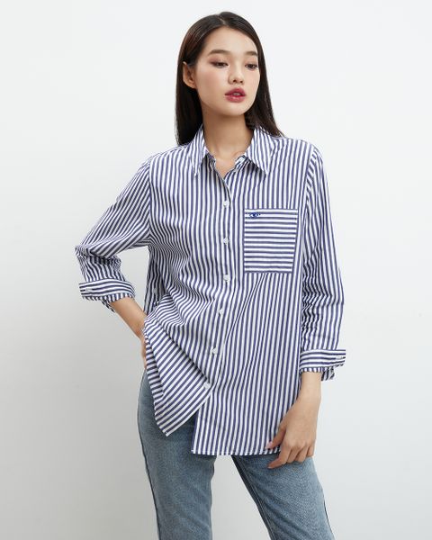 Oversized Pocket Shirt - Blue Navy Stripe