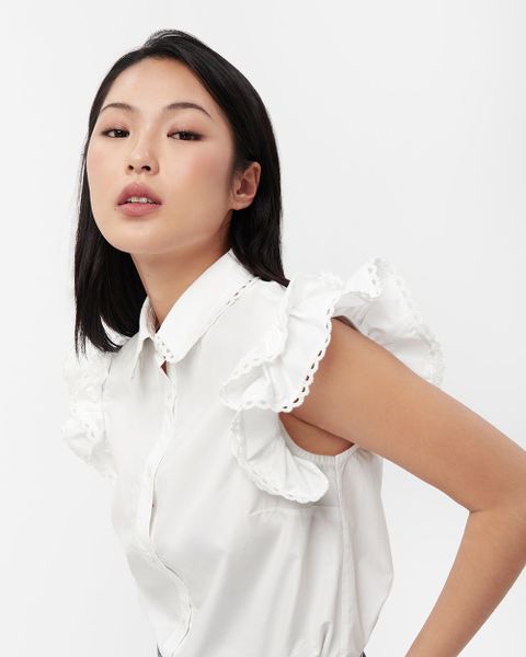 Áo sơ mi trắng Ruffle Sleeveless Shirt - White Cotton