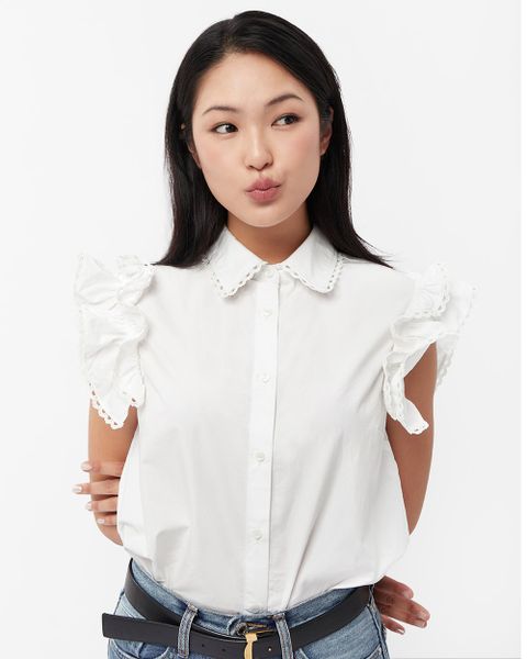 Áo sơ mi trắng Ruffle Sleeveless Shirt - White Cotton