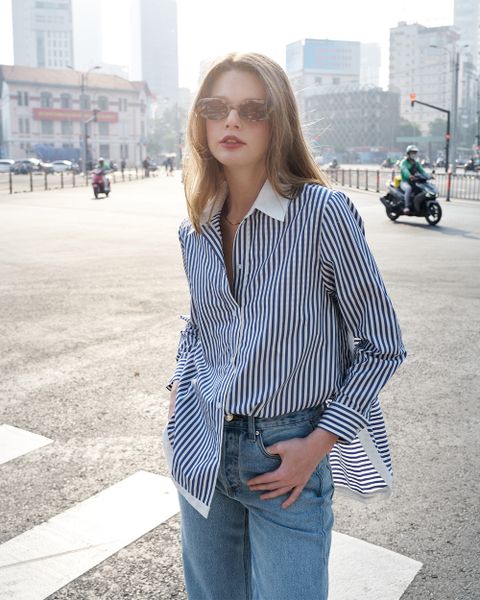 Modern Arc Oversized Shirt - Blue Navy Stripe