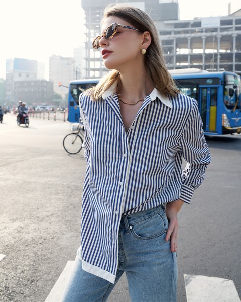 Modern Arc Oversized Shirt - Blue Navy Stripe