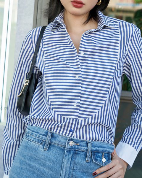 Modern Tuxedo Shirt - Blue Navy Stripe