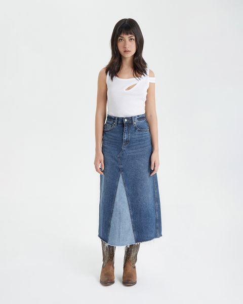 1970s Denim Midi Skirt - The 1975 Wash