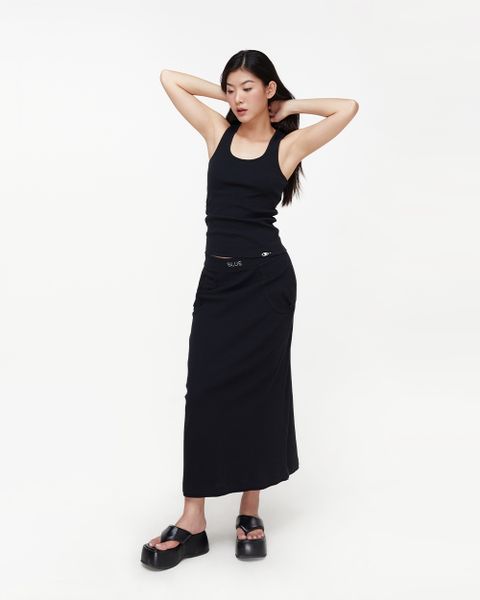 Rib Midi Skirt - Black