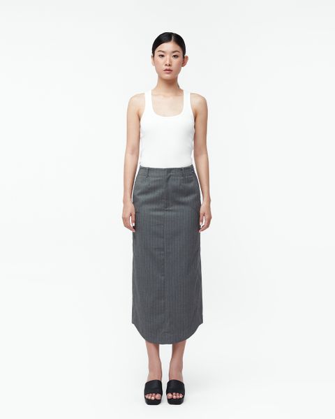 Tailor Midi Skirt - Grey Pinstripe