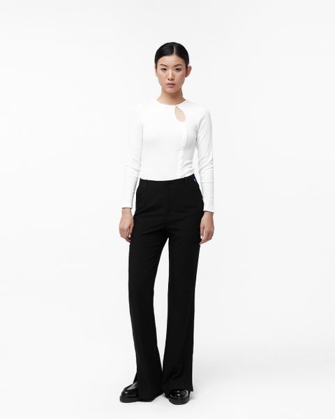 Cotton Side Slit Trousers - Black