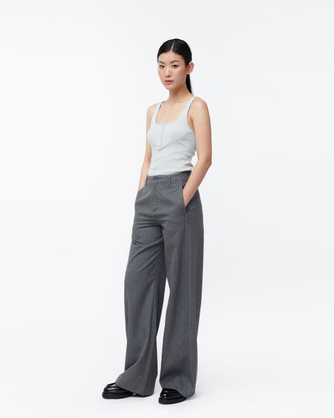 Tailor Wide Leg Trousers - Grey Pinstripe