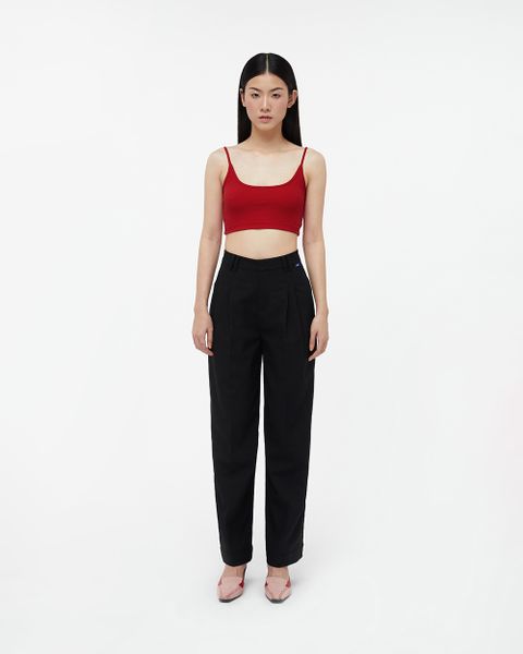 Double Pleat Straight Trousers - Black