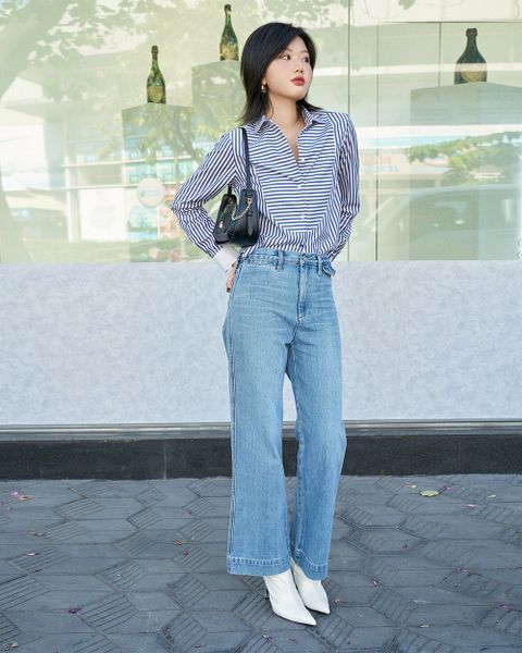 Modern Tuxedo Shirt - Blue Navy Stripe