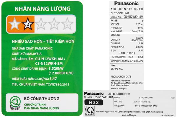 Máy lạnh Panasonic 1.5 HP CU/CS-N12WKH-8M