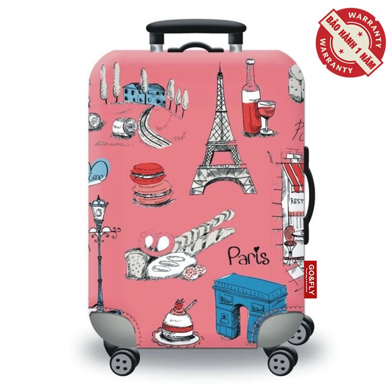 Túi bọc vali co giãn chống nước Go&Fly Paris Hồng (Vải dày) Size 20 24 28 30