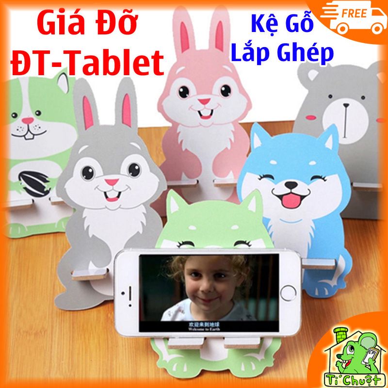 Giá đỡ Điện Thoại Tablet dạng Kệ Gỗ lắp Ghép Hình Thú Loại Mỏng