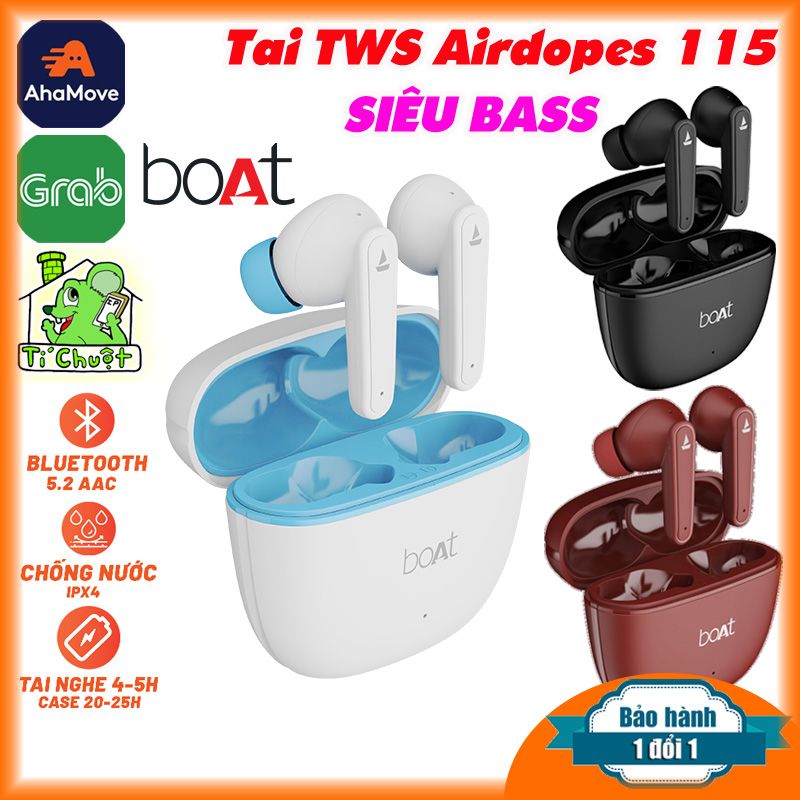 Tai Nghe Bluetooth Boat Airdopes 115 TWS Bass Mạnh Pin Trâu Chống Nước IPX4