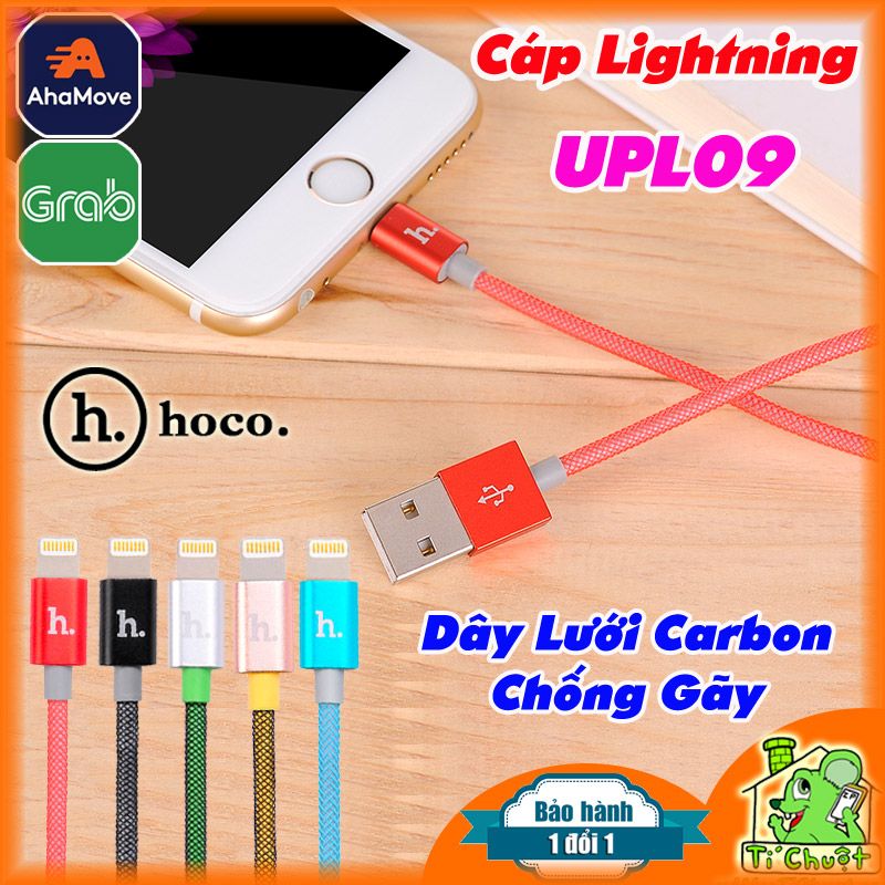 Cáp Lightning HOCO UPL09 Đầu Nhôm Dây Lưới Carbon Chống Gãy